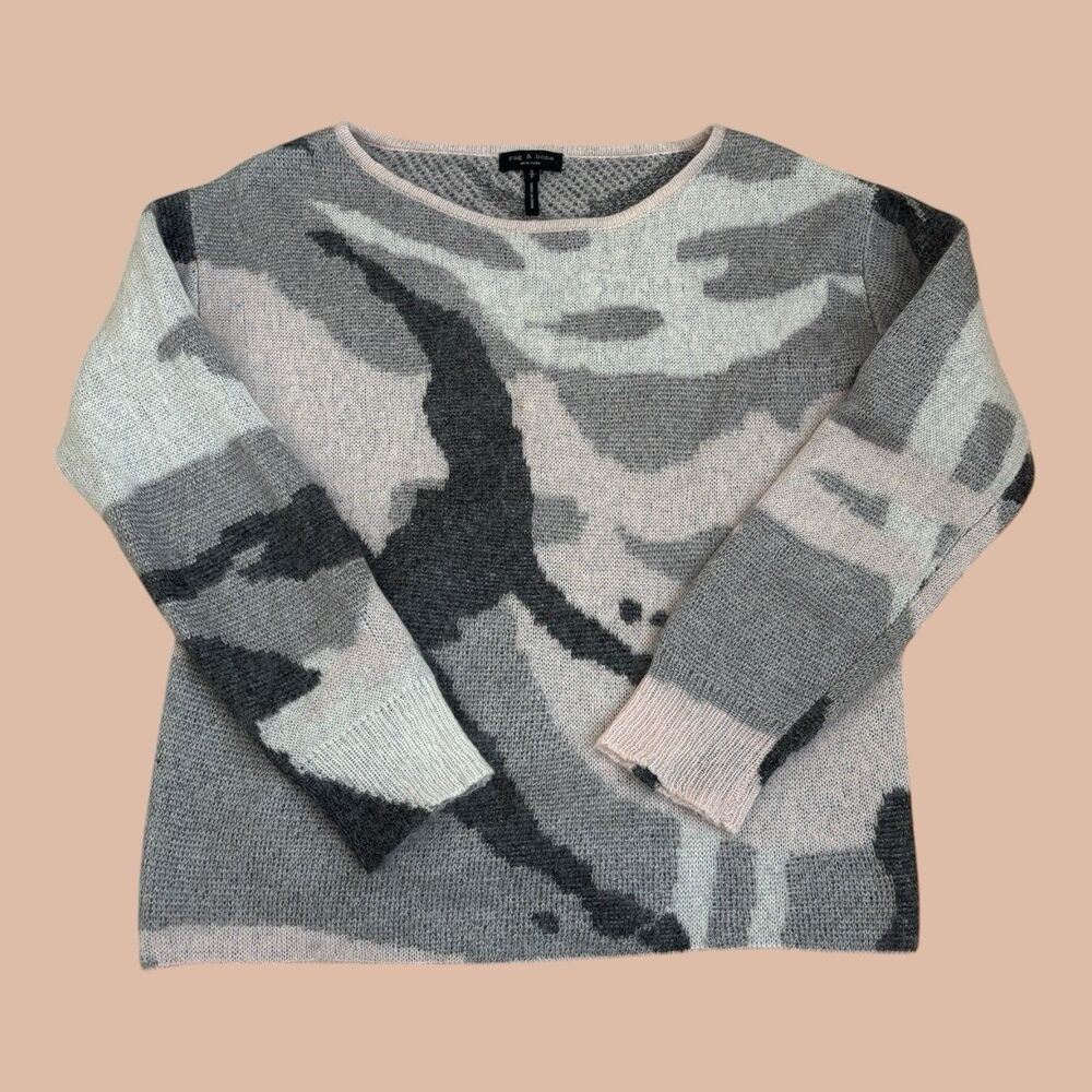 Rag & Bone Sweater Womens Size Small Gray Mohair Blend Crew Multicolor Camo